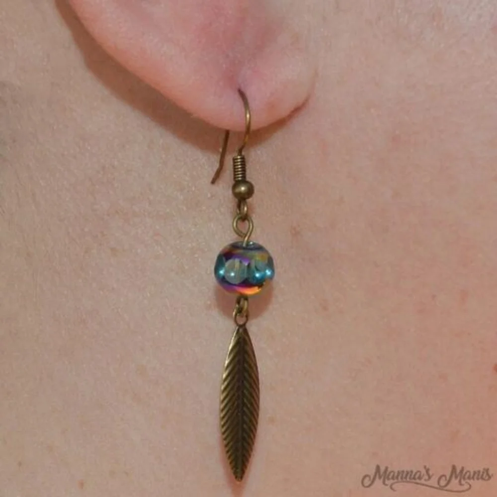 Antiqued brass Multichrome dangle earrings NWT Fairycore